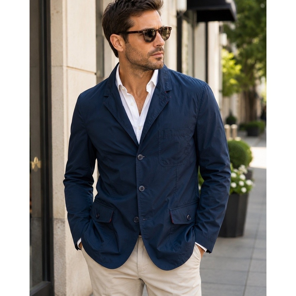 Tommy Hilfiger Men's Navy Cotton Nylon Utility Blazer Jacket XXL